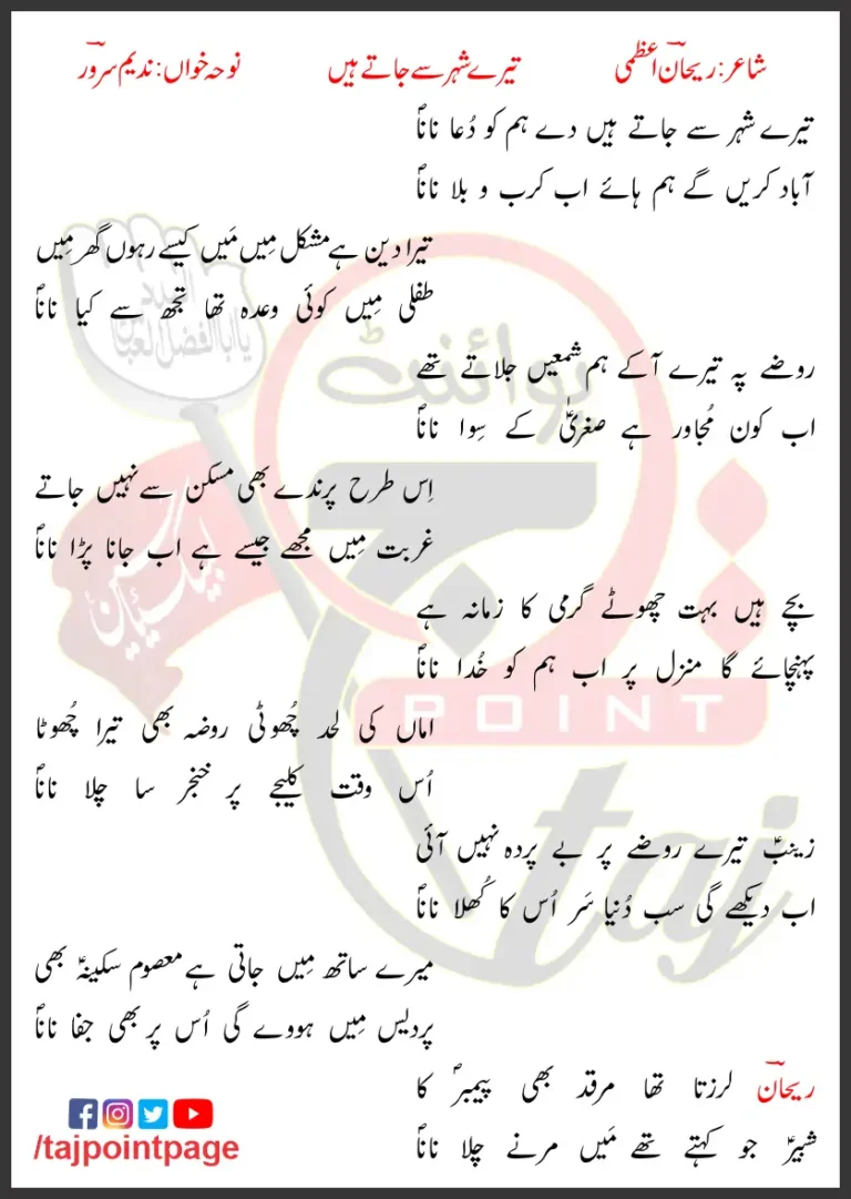 Tere Shehar Se Jatay Hain Nadeem Sarwar Lyrics In Urdu 1996