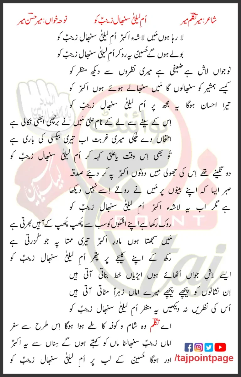 Umm-e-Laila Sanbhal Zainab Ko Mir Hasan Lyrics 2011