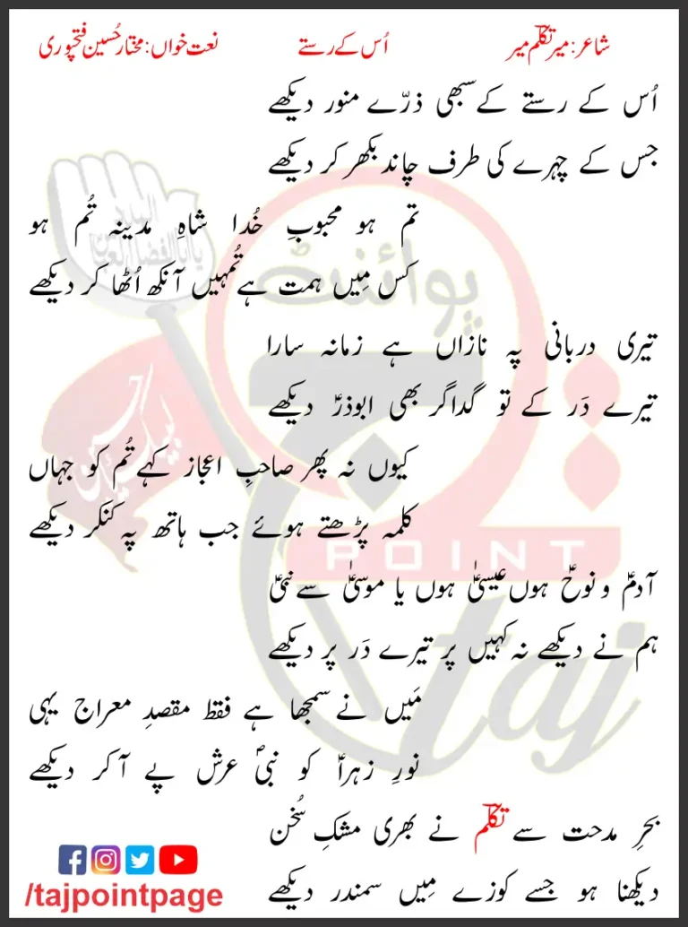 Uss Ke Rastay Mukhtar Hussain Fatehpuri Lyrics Urdu 2021