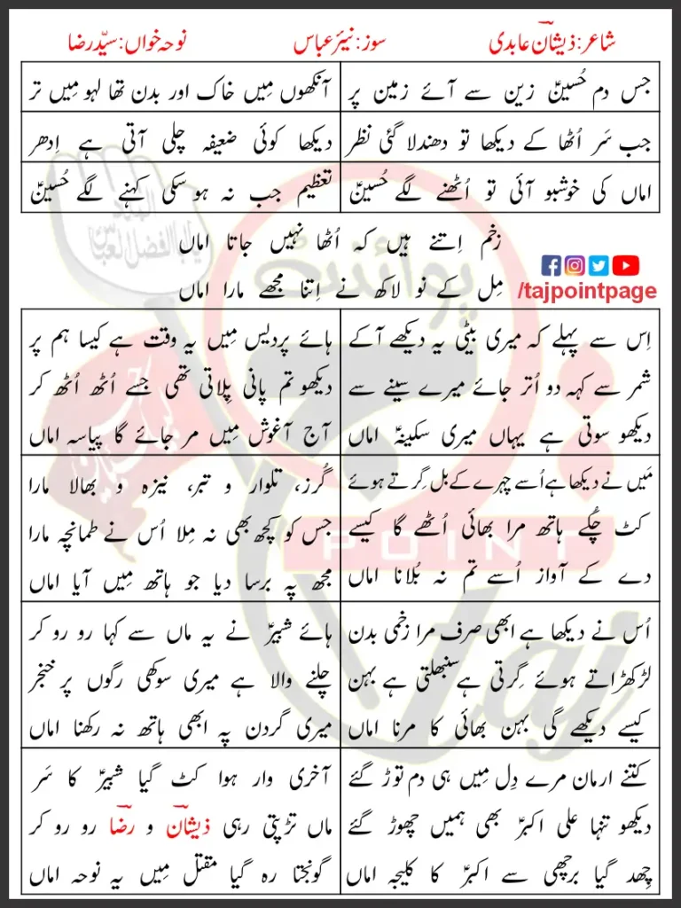 Utha Nahi Jaata Amma Syed Raza Abbas Zaidi Lyrics Urdu 2023