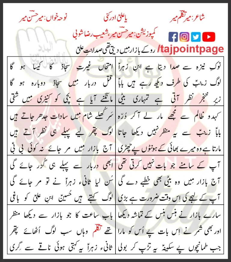 Ya Ali Adrikni Mir Hasan Mir Lyrics In Urdu 2021