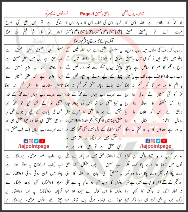 Ya Ali Ya Hussain Page 1 Lyrics In Urdu 2009