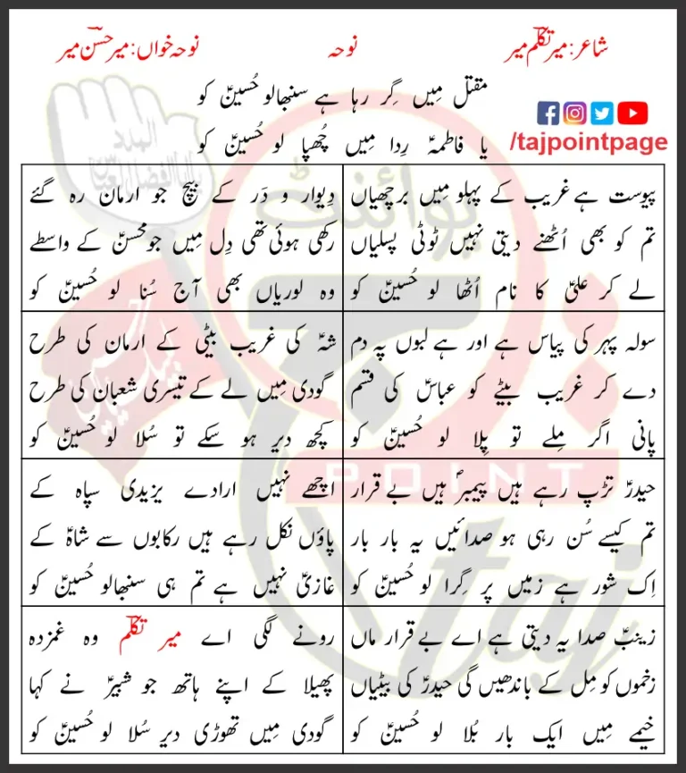 Ya Fatima Rida Mein Chupa Lo Hussain Ko Mir Hasan Lyrics 2017