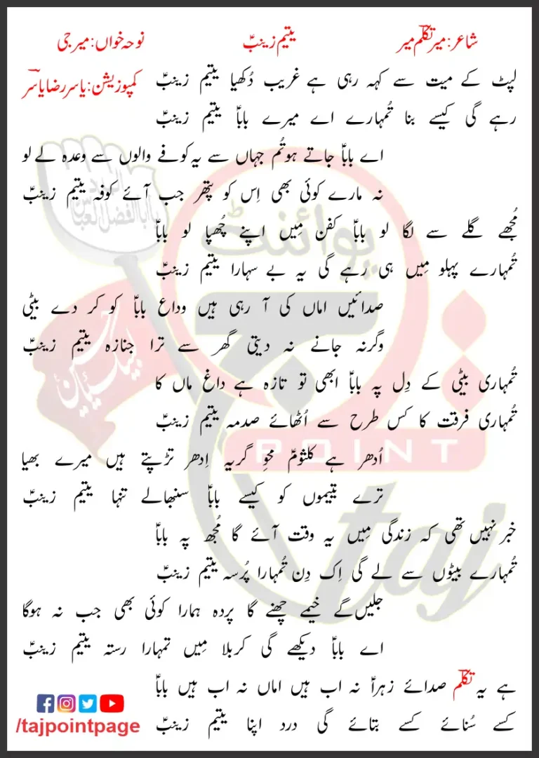 Yateem Zainab Lyrics In Urdu Mir Ji 2020