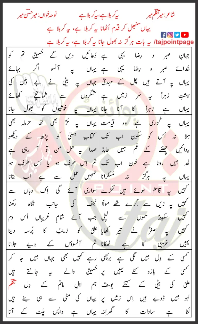 Yeh Karbala Hai Yeh Karbala Hai Mir Hasan Lyrics 2016