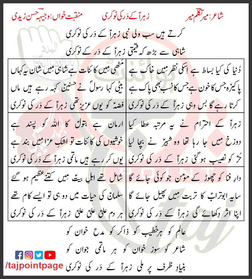 Zahra Ke Dar Ki Nukari Lyrics In Urdu Wajhi Hasan 2010 1 Zahra Ke Dar Ki Nukari Lyrics In Urdu Wajhi Hasan 2010