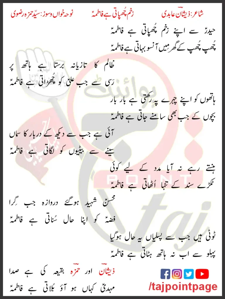 Zakhm Chupati Hay Fatima Syed Hamza Rizvi Lyrics 2023