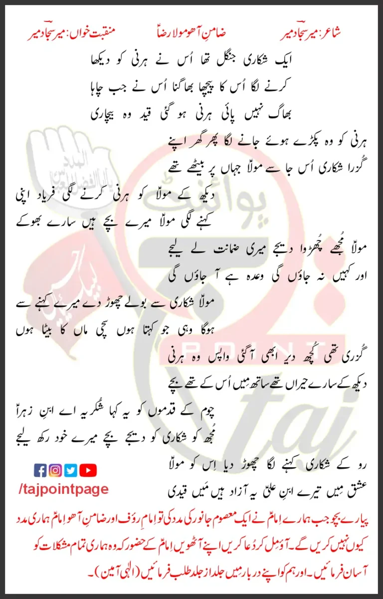 Zamin e Aaho Mola Reza Lyrics In Urdu 2020