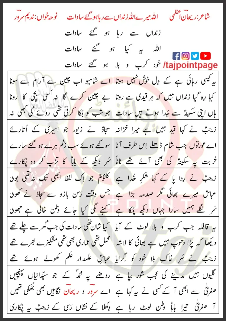 Zindaan Se Reha Ho Gaye Nadeem Sarwar Lyrics In Urdu 2003