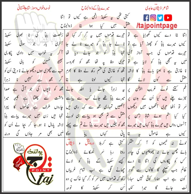 Zuljanah Shahid Baltistani Lyrics In Urdu 2022