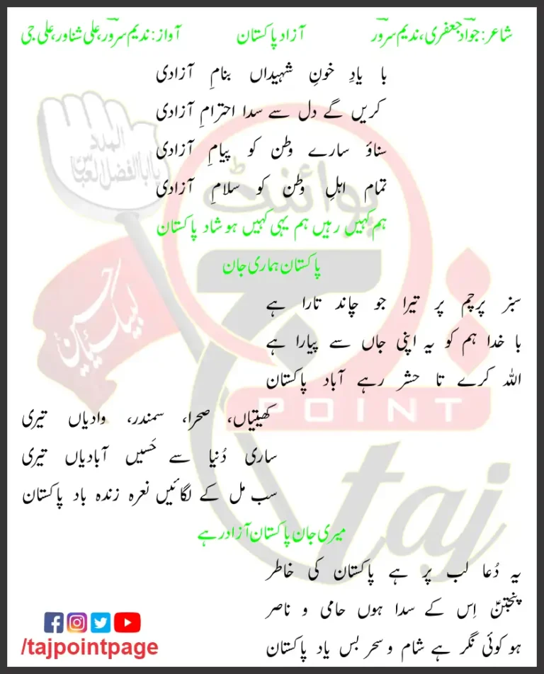 Aazad Pakistan Lyrics In Urdu Nadeem Sarwar 2018