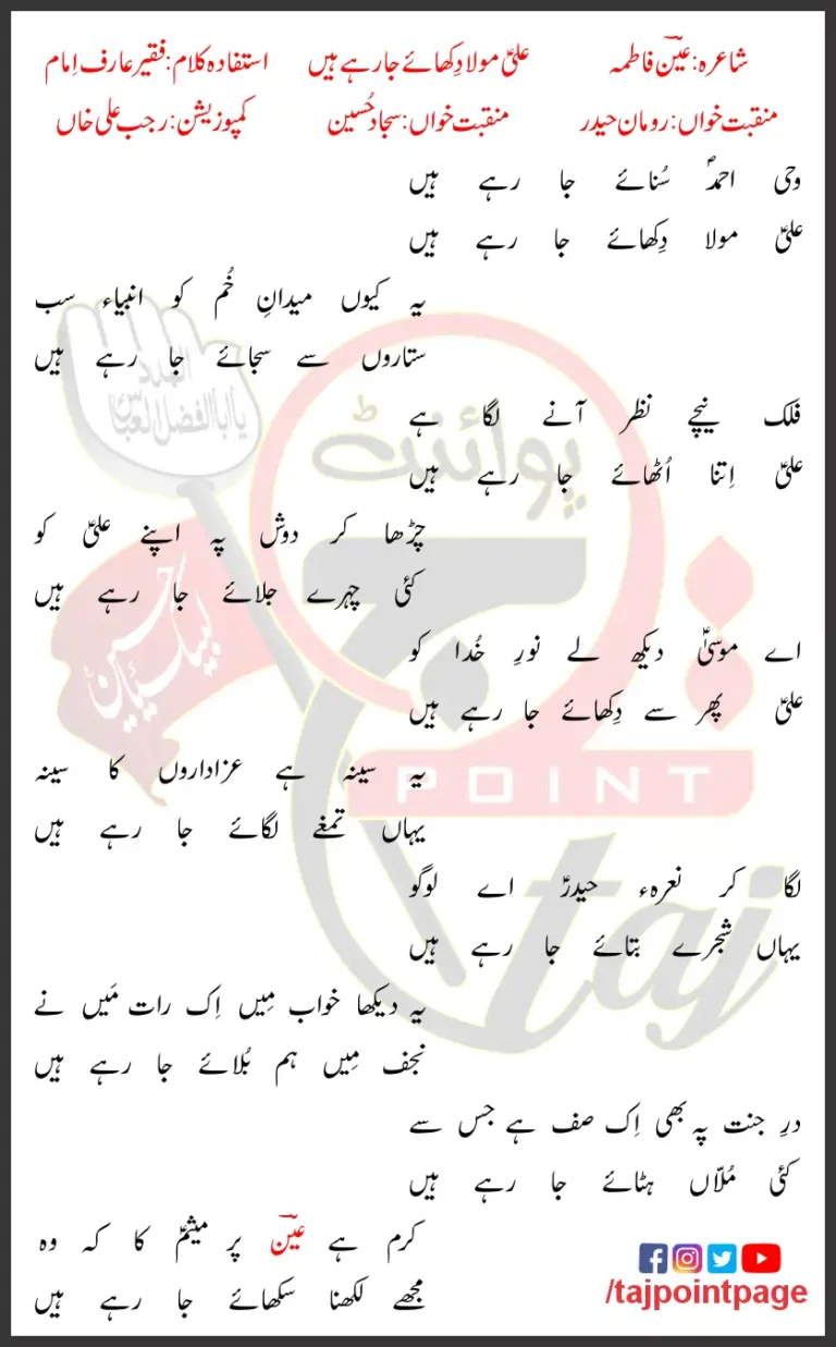 Ali Mola Dikhaye Ja Rahey Hain Lyrics In Urdu 2020