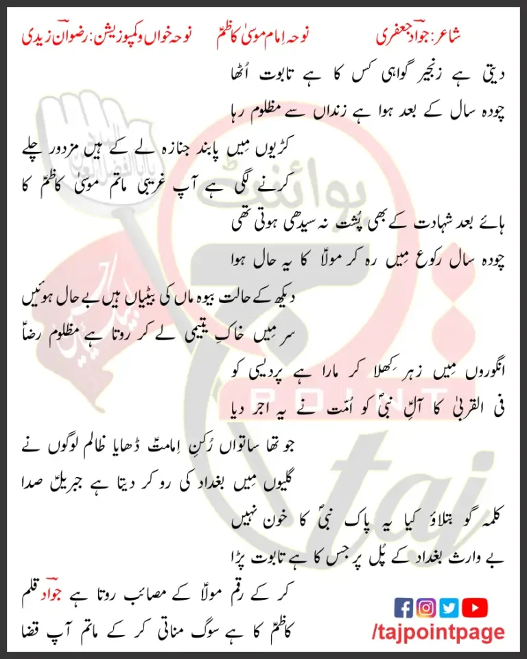 Deti Hai Zanjeer Gawahi Kis Ka Hai Taboot Utha Lyrics Urdu 2019