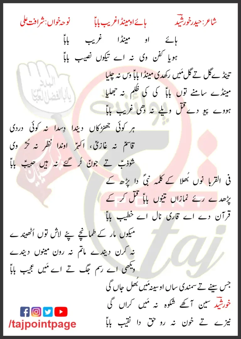 Haye O Mainda Ghareeb Baba Sharafat Ali Lyrics 2012