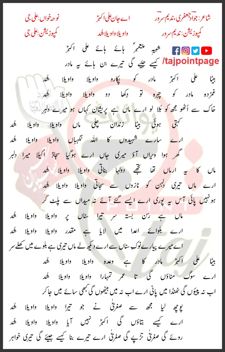 Jan Ali Akbar Lyrics In Urdu Ali Jee 2019