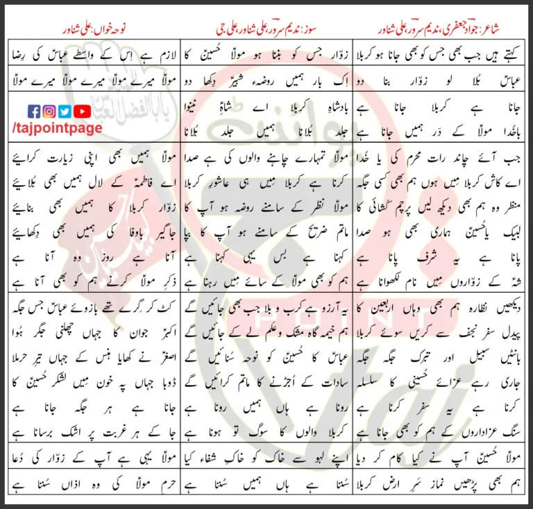 Jana Hai Karbala Ali Shanawar Lyrics In Urdu 2022