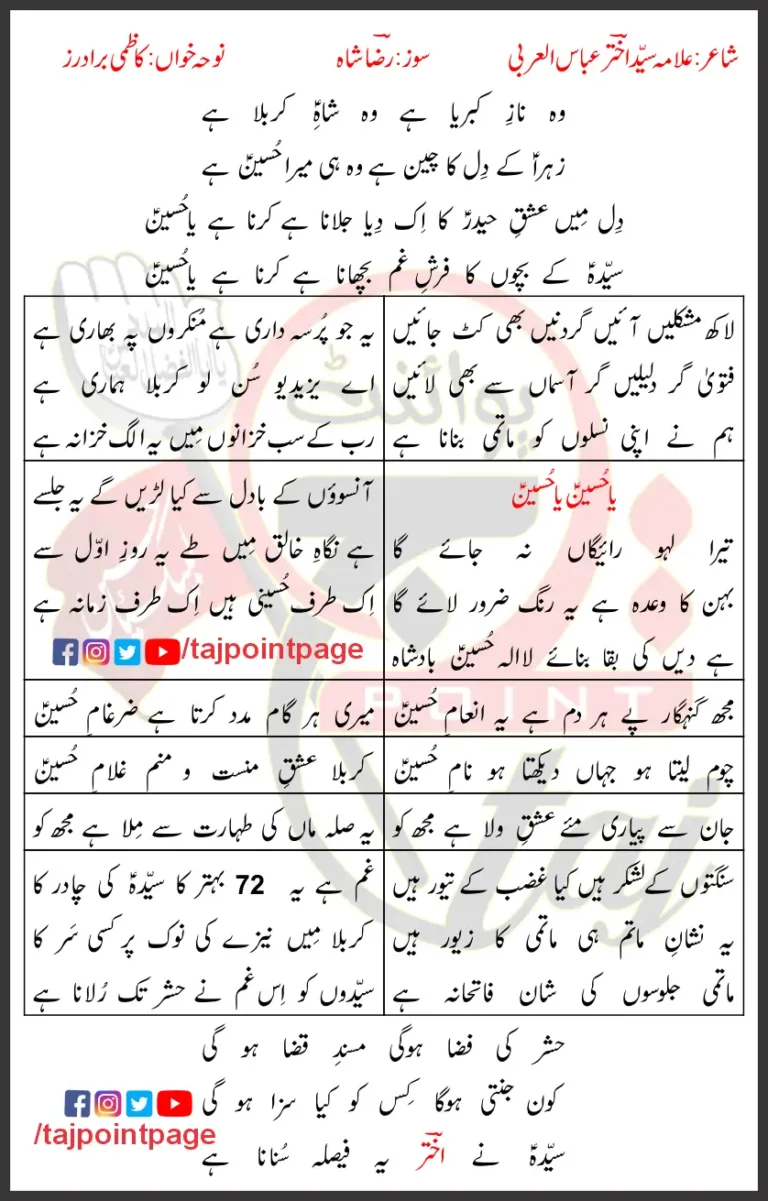 Karna Hai Ya Hussain Kazmi Brothers Lyrics Urdu 2024