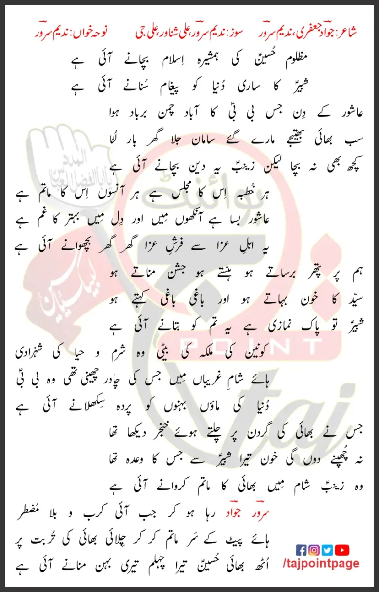 Mazloom Hussain Ki Humsheera Nadeem Sarwar Lyrics Urdu 2022