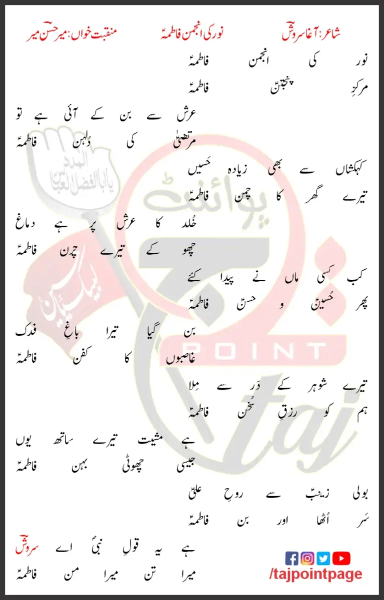 Noor Ki Anjuman Fatima Mir Hasan Mir Lyrics Urdu 2005