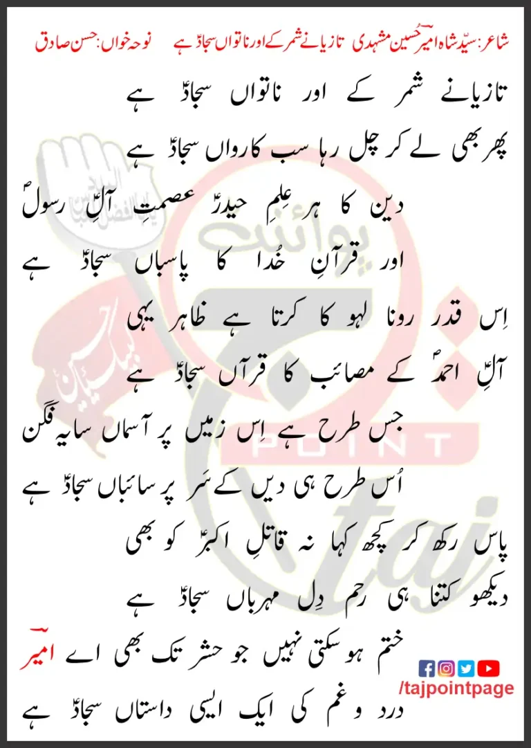 Taziyanay Shimar Ke Our Na Tawaan Sajjad Hai Hasan Sadiq Lyrics In Urdu 1997