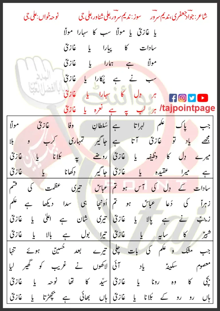 Ya Ghazi Ali Jee Lyrics In Urdu 2022 Nadeem Sarwar