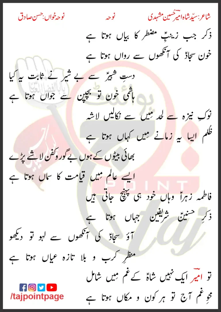 Zikar Jab Zainab-e-Muztar Ka Bayaan Hota Hai Lyrics Urdu 1990