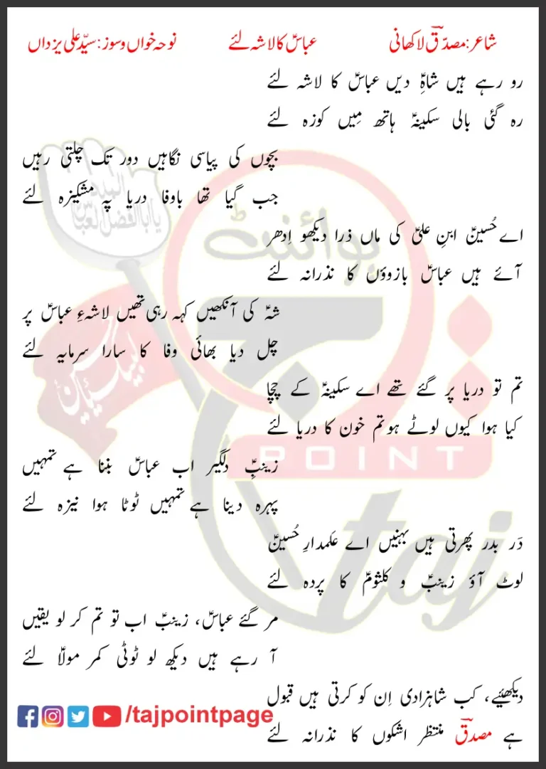 Abbas Ka Lasha Liye Syed Ali Yazdaan Lyrics Urdu 2024