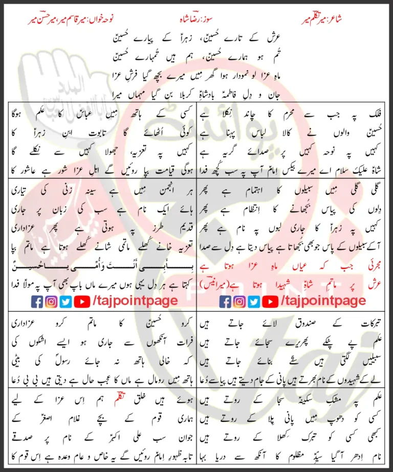 Mah E Aza Lo Namodar Hua Mir Qasim Mir Hasan Lyrics Urdu 2024