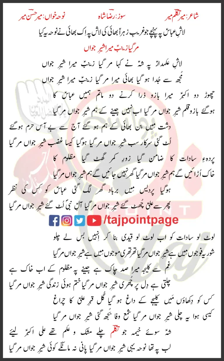 Mar Gaya Zainab Mera Sher e Jawan Mir Hasan Mir Lyrics Urdu 2024