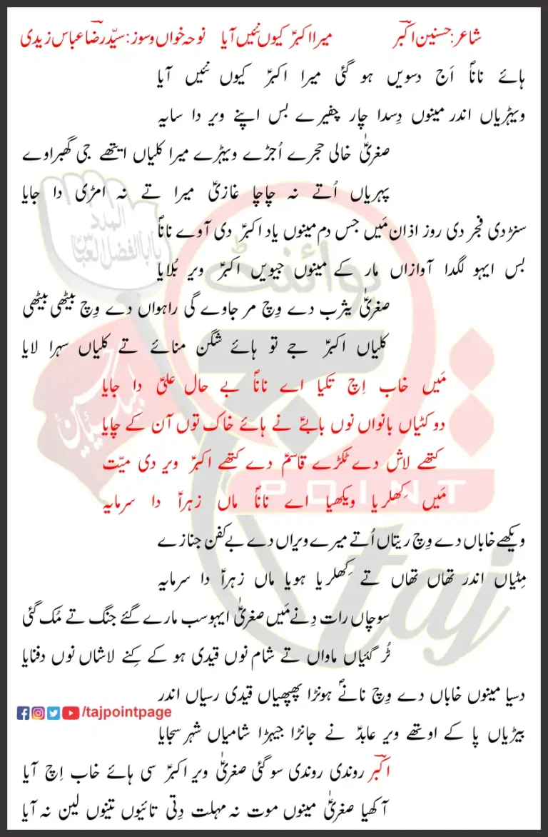 Mera Akbar Kyun Nahi Aya Syed Raza Abbas Zaidi Lyrics Urdu 2024