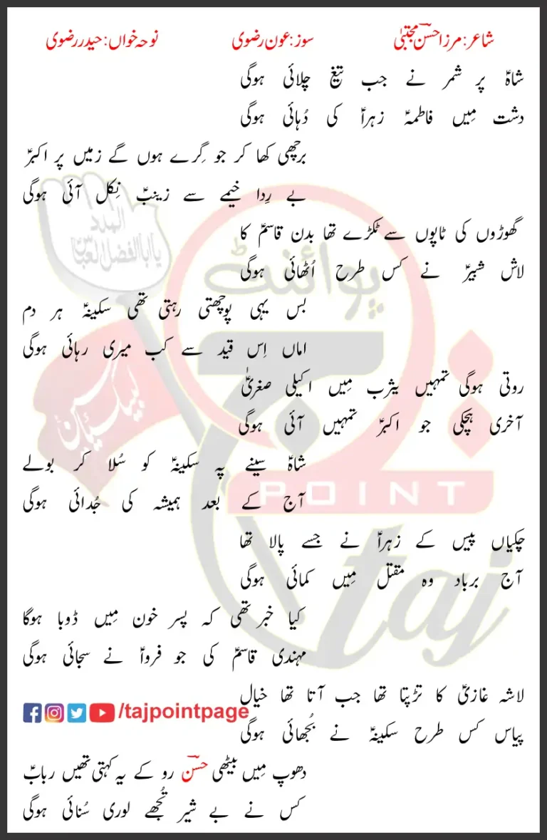 Shah Par Shimr Ne Jab Tegh Chalai Hogi Haider Rizvi Lyrics Urdu 2024