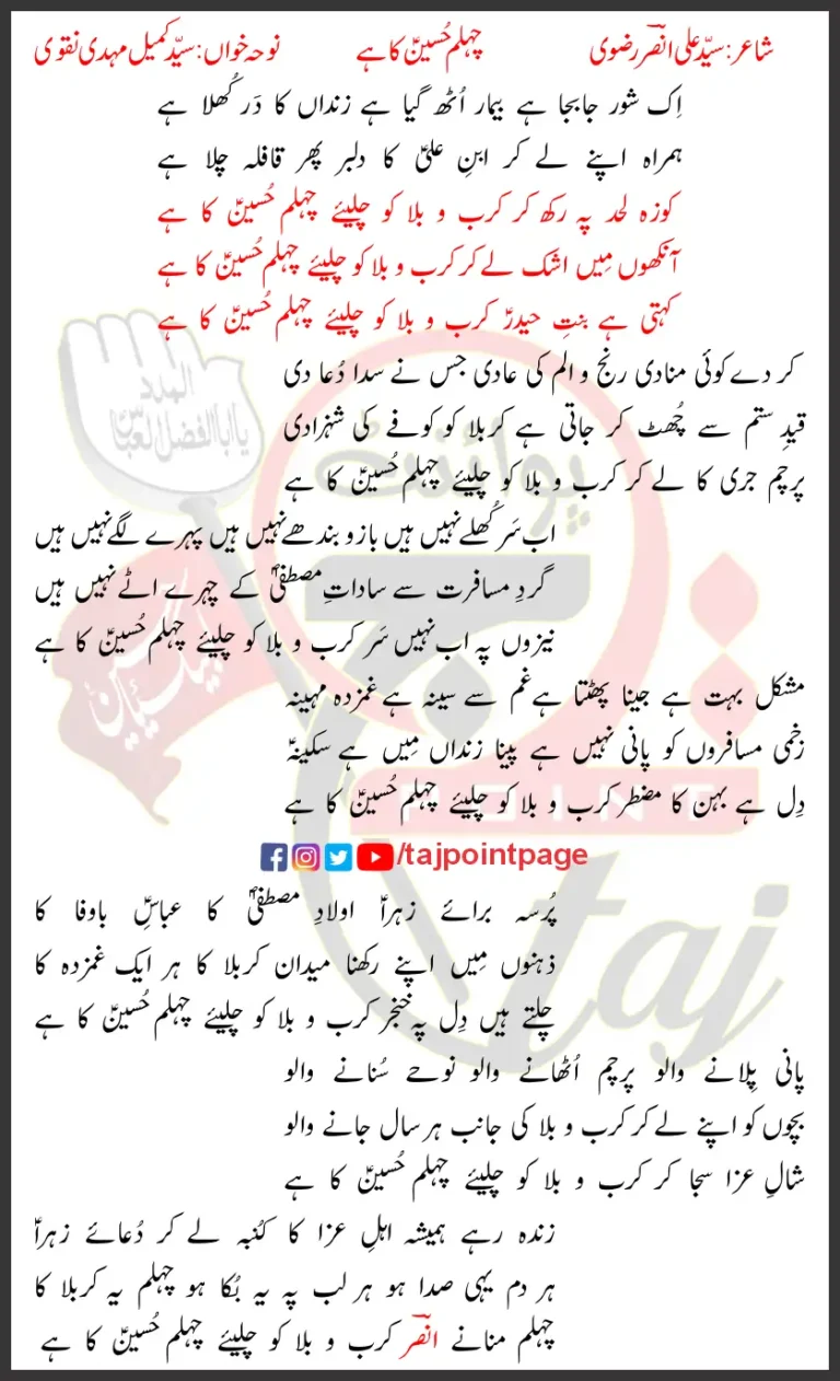 Chehlum Hussain Ka Hai Syed Kumail Mehdi Naqvi Lyrics Urdu 2024