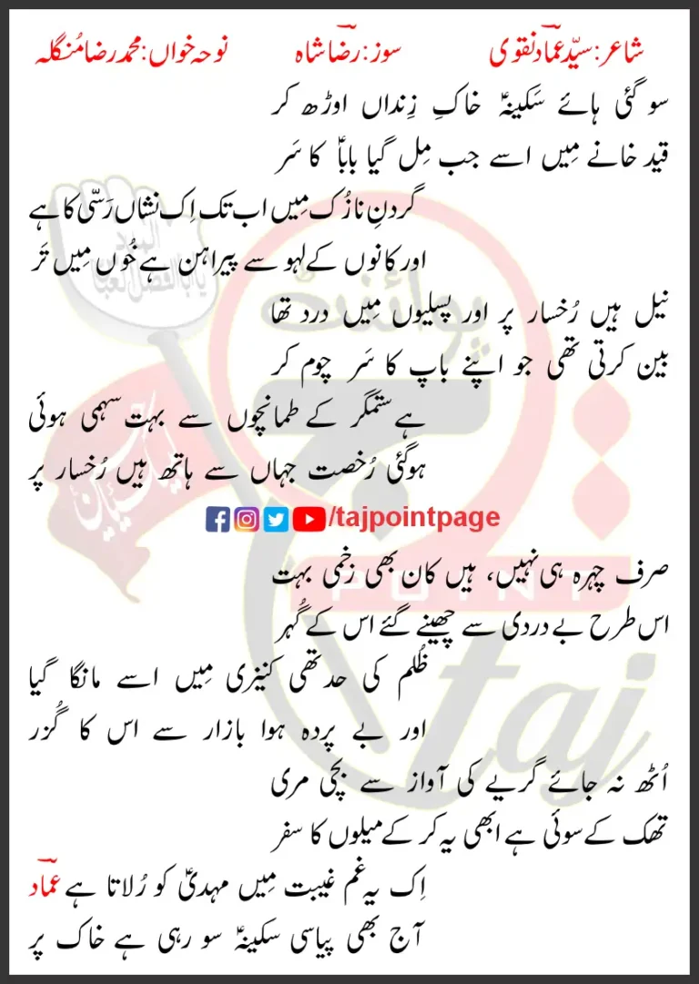 So Gayi Haye Sakina Muhammad Raza Mungla Lyrics Urdu 2024