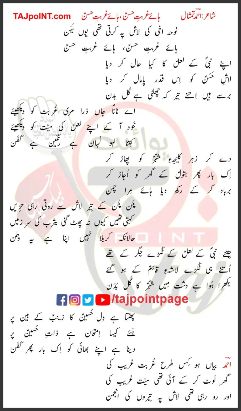 Haye Ghurbat e Hasan Ahmad Timsaal Lyrics Urdu 2024