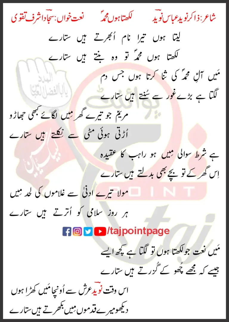 Likhta Hoon Mohammed Sajjad Ashraf Taqvi Lyrics 2024