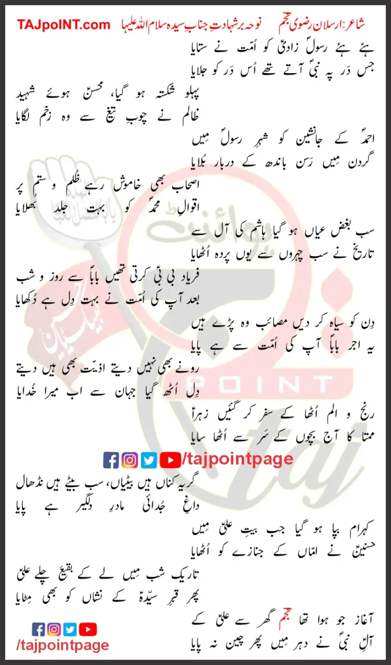 Haye Haye Rasool Zadi Ko Ummat Ne Sataya Lyrics Urdu 2024