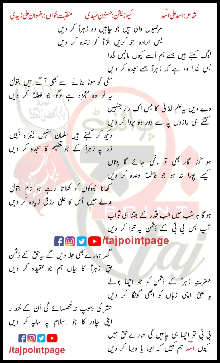 Marzion Wali Hain Rizwan Ali Zaidi Lyrics Urdu 2025