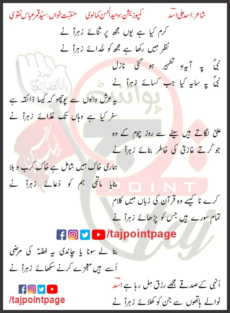 Sana e Zahra Ny Qamar Abbas Naqvi Lyrics Urdu 2025