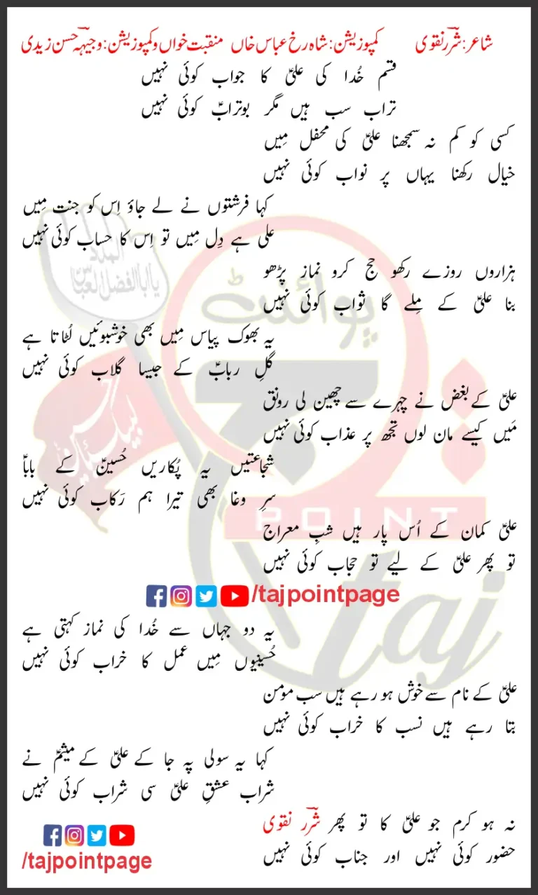 Ali Ka Jawab Koi Nahi Wajhi Hasan Zaidi Lyrics Urdu 2025