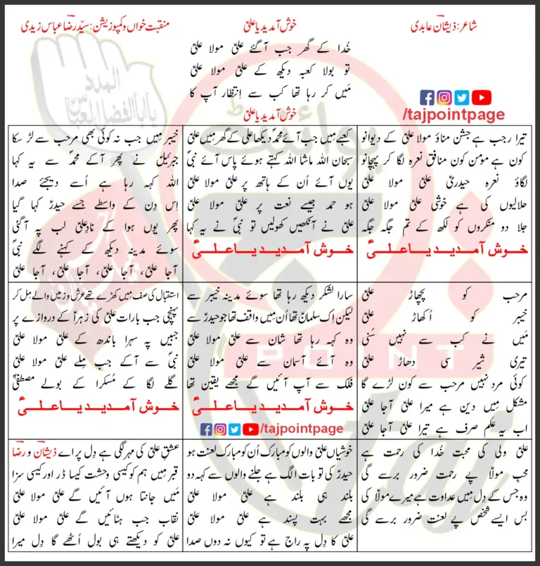 Khush Amdeed Ya Ali Syed Raza Abbas Zaidi Lyrics Urdu 2025