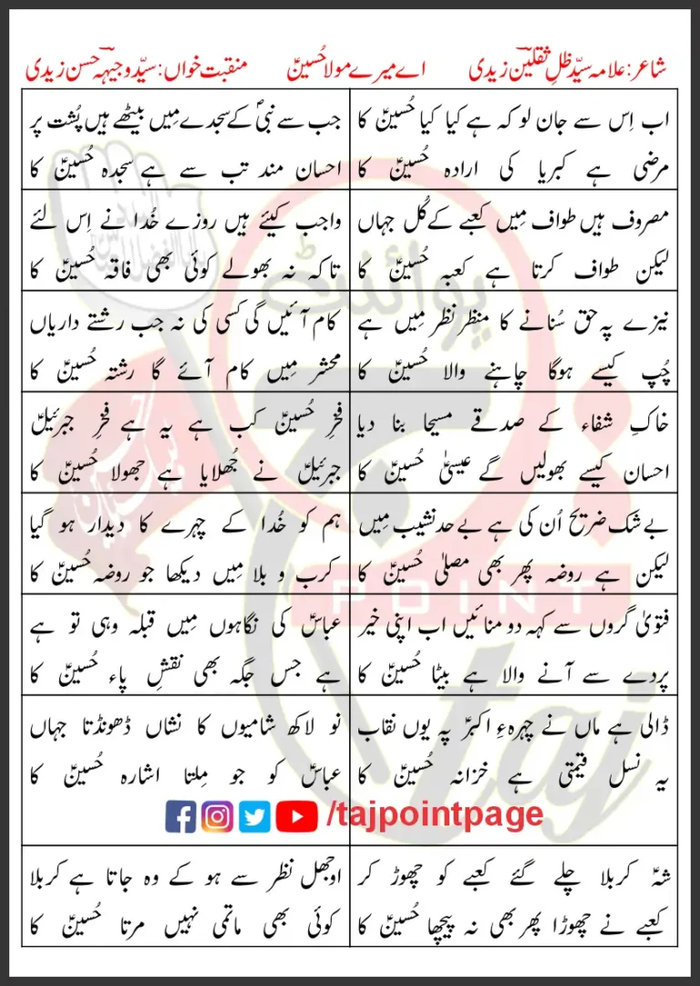 Ay Mere Mola Hussain Wajhi Hasan Zaidi Lyrics Urdu 2025