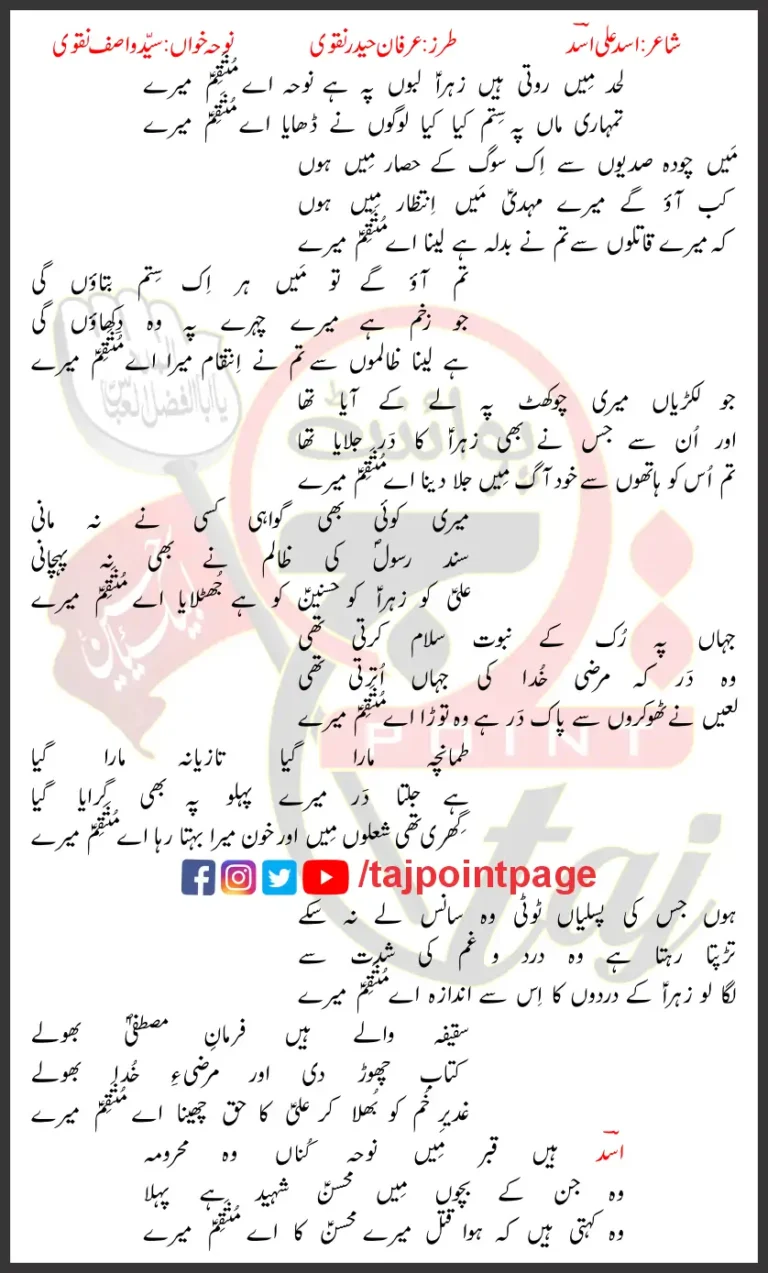 Ay Muntaqim Meray Syed Wasif Abideen Naqvi Lyrics Urdu 2025