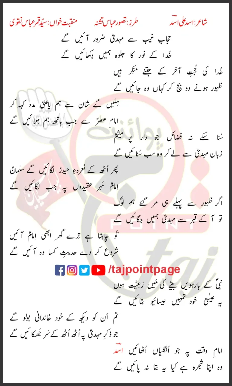 Hijab e Ghaib Sy Mehdi Zaror Aein Gaey Qamar Abbas Naqvi Lyrics Urdu 2025