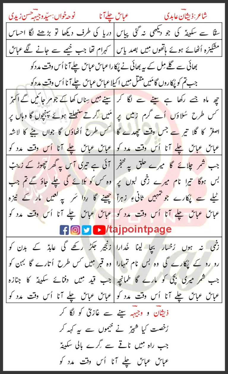 Abbas Chale Ana Wajhi Hasan Zaidi Lyrics Urdu 2025