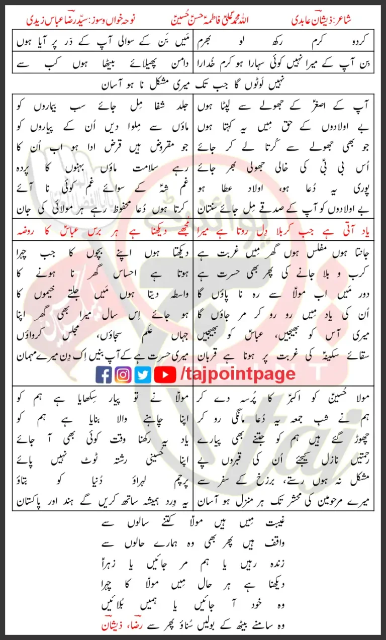 Allah Muhammad Ali Fatima Hasan Hussain Syed Raza Abbas Zaidi Lyrics Urdu 2025