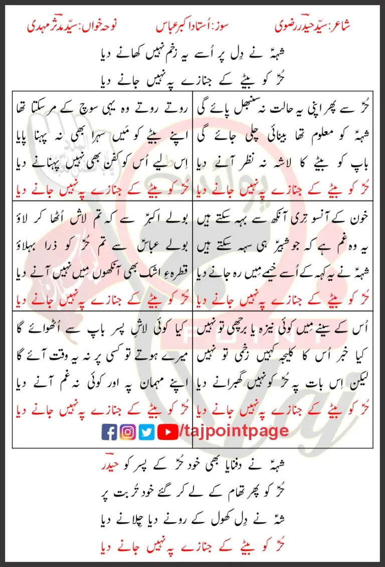 Hurr Ko Bete Ke Janaze Pe Nahi Jane Diya Mudassir Mehdi Lyrics Urdu 2025