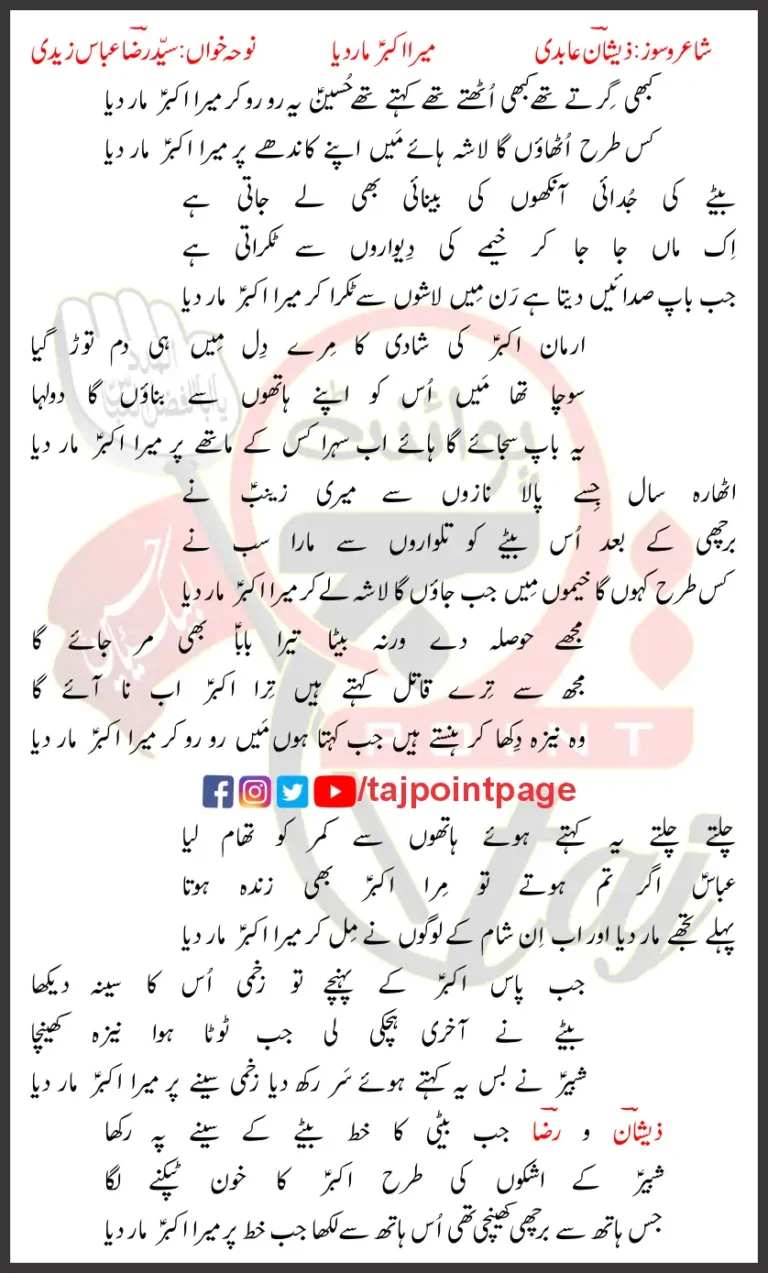 Mera Akbar Maar Diya Syed Raza Abbas Zaidi Lyrics Urdu 2025