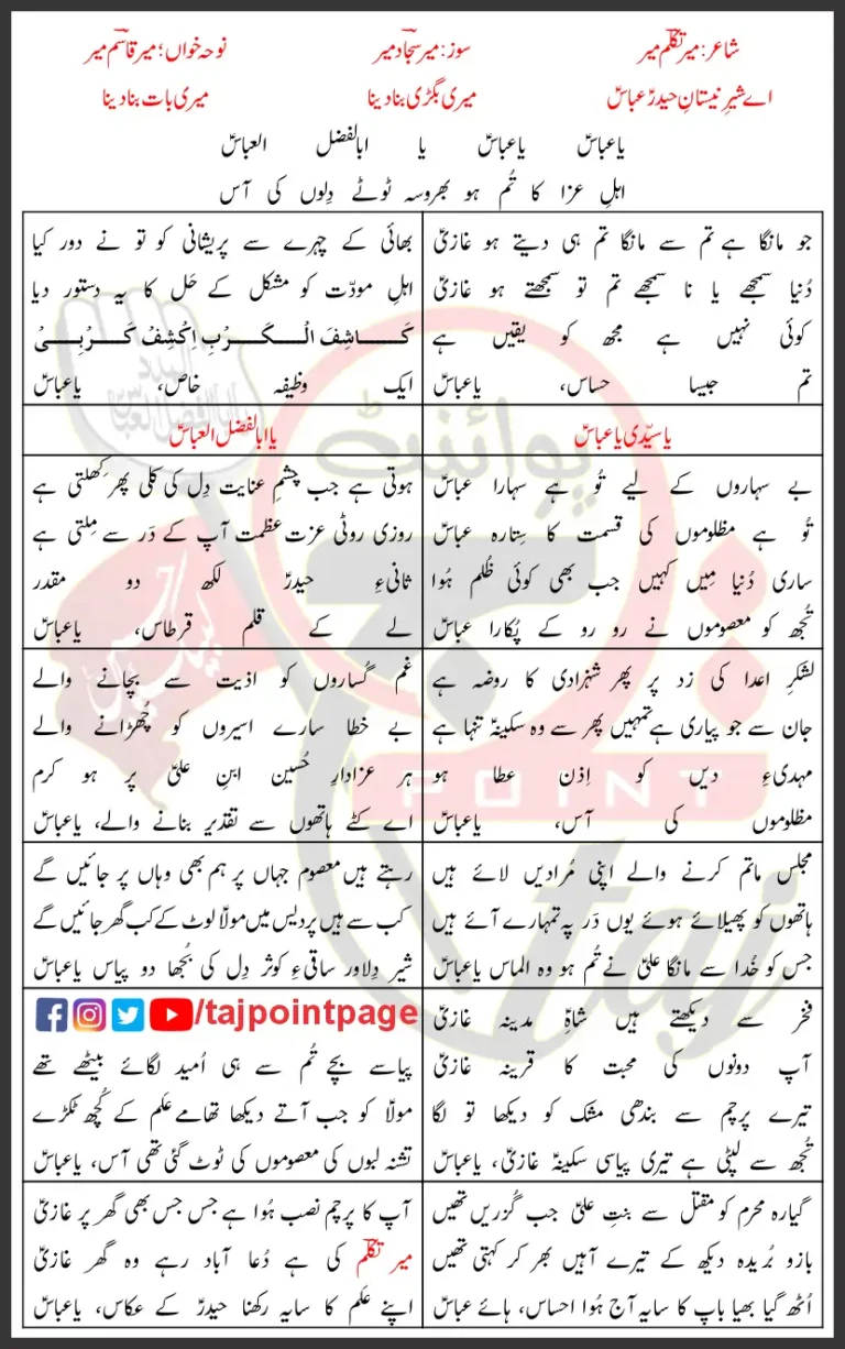 Ya Abbas Ya Abbas Mir Qasim Mir Lyrics Urdu 2025
