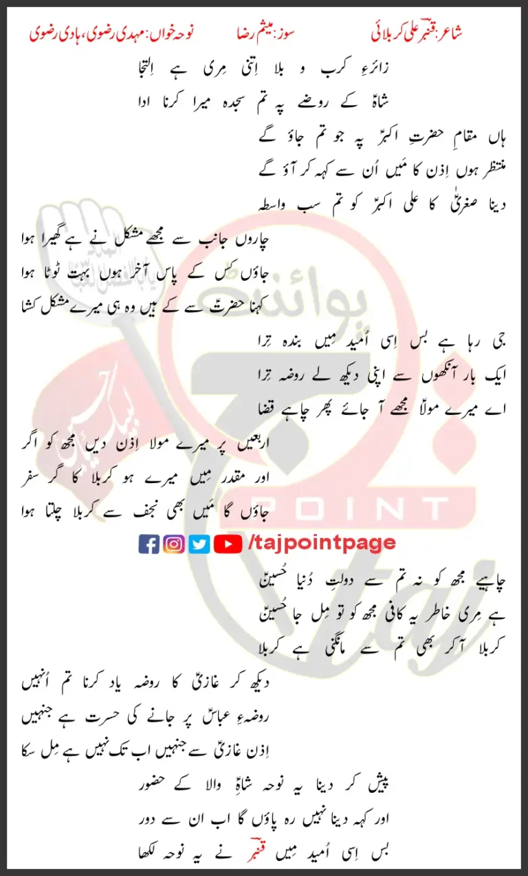 Zair E Karbala Mehdi Rizvi and Hadi Rizvi Lyrics Urdu 2025