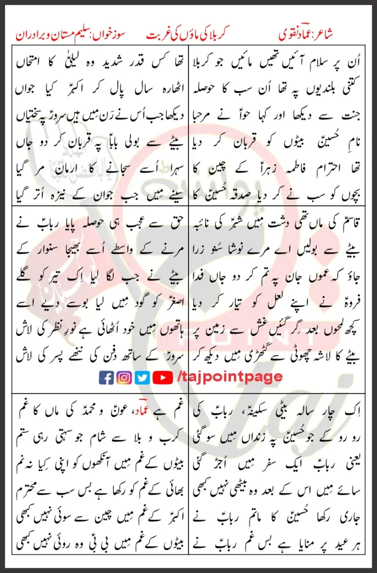 Karbala Ki Maon Ki Ghurbat Saleem Mastan Wa Bradran Lyrics Urdu 2025